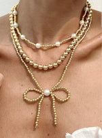 Gold + Pearl Bow Necklace Stack