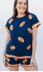 Auburn Sequin Football Short Set (Navy/Orange)