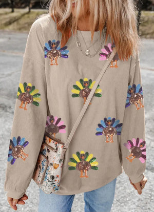 Gobble Gobble Sequin Corded Tee