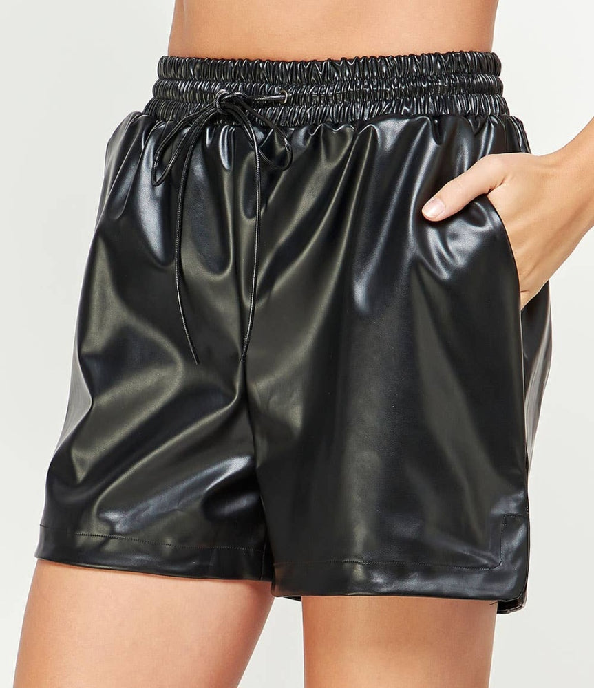 In Season Faux Leather Shorts- Tan