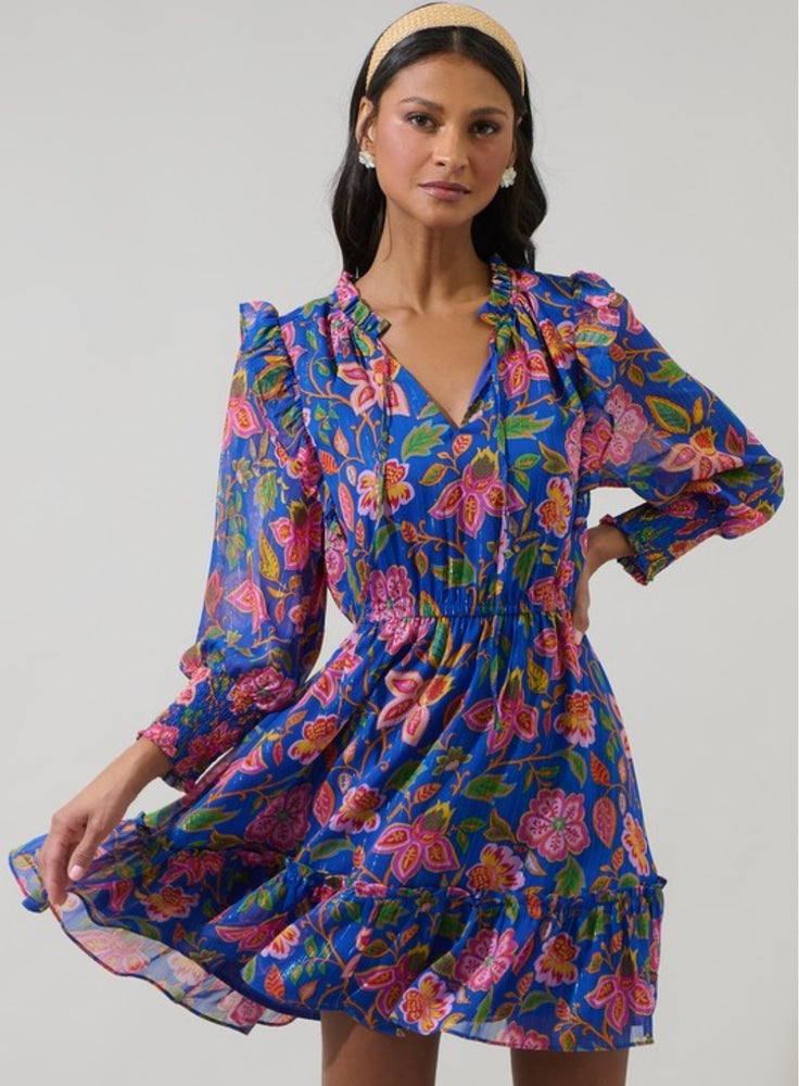 Blue Harvest Bloom Mini Dress