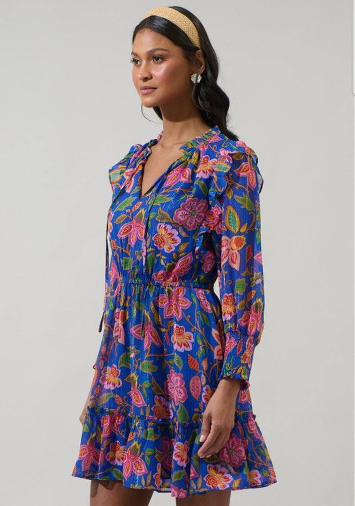 Blue Harvest Bloom Mini Dress