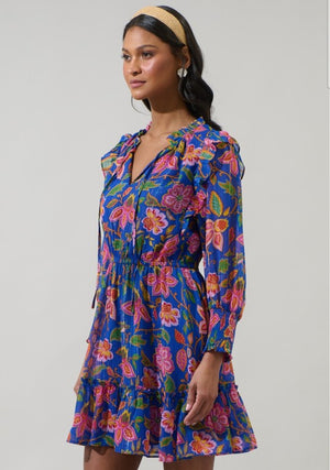 Blue Harvest Bloom Mini Dress