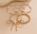 Gold + Pearl Bow Bracelet Stack
