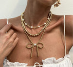 Gold + Pearl Bow Necklace Stack