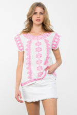 Pop of Pink Embroidered Top