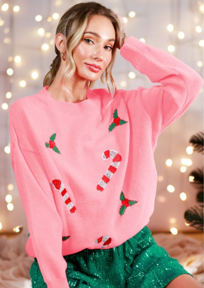 Candy Cane Lane Sweater in Pink