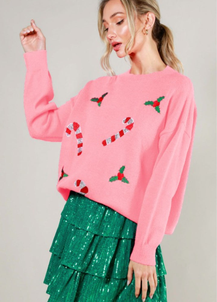 Candy Cane Lane Sweater in Pink