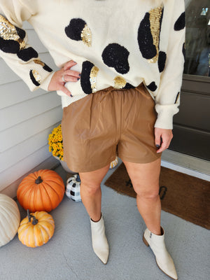 In Season Faux Leather Shorts- Tan