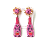 Pink Leopard Champagne Bottle Earrings